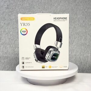 Wireless YR35 RGB Bluetooth Headphones Over Ear Hi-Fi Audio Black Silver NEW